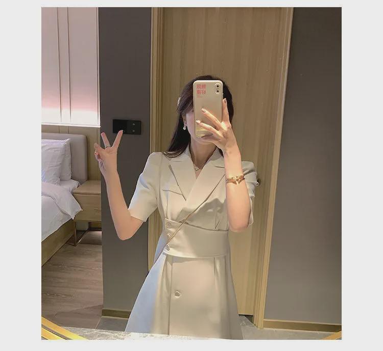 Женское летнее платье-костюм 2023 года с утягивающим воротником – короткий рукав, стиль High-End