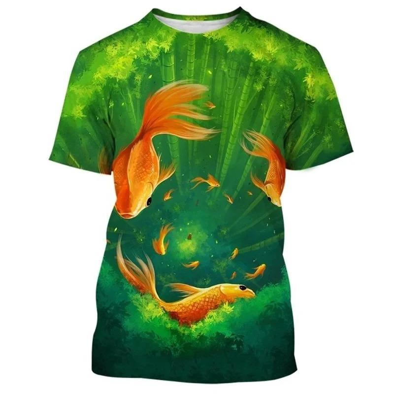 Модная новая мужская футболка с принтом «Золотая рыбка» с уличными элементами, с круглым вырезом, с короткими рукавами, модный топ больших размеров