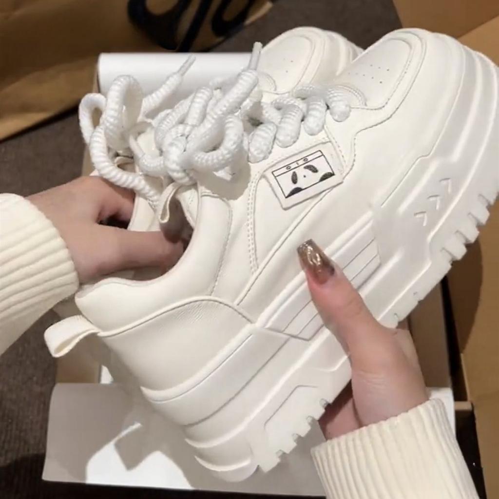 Small Height Increase Recommended 2025 Spring New Muffin Shoes Platform White Shoes Female Students Versatile Casual Board Shoes