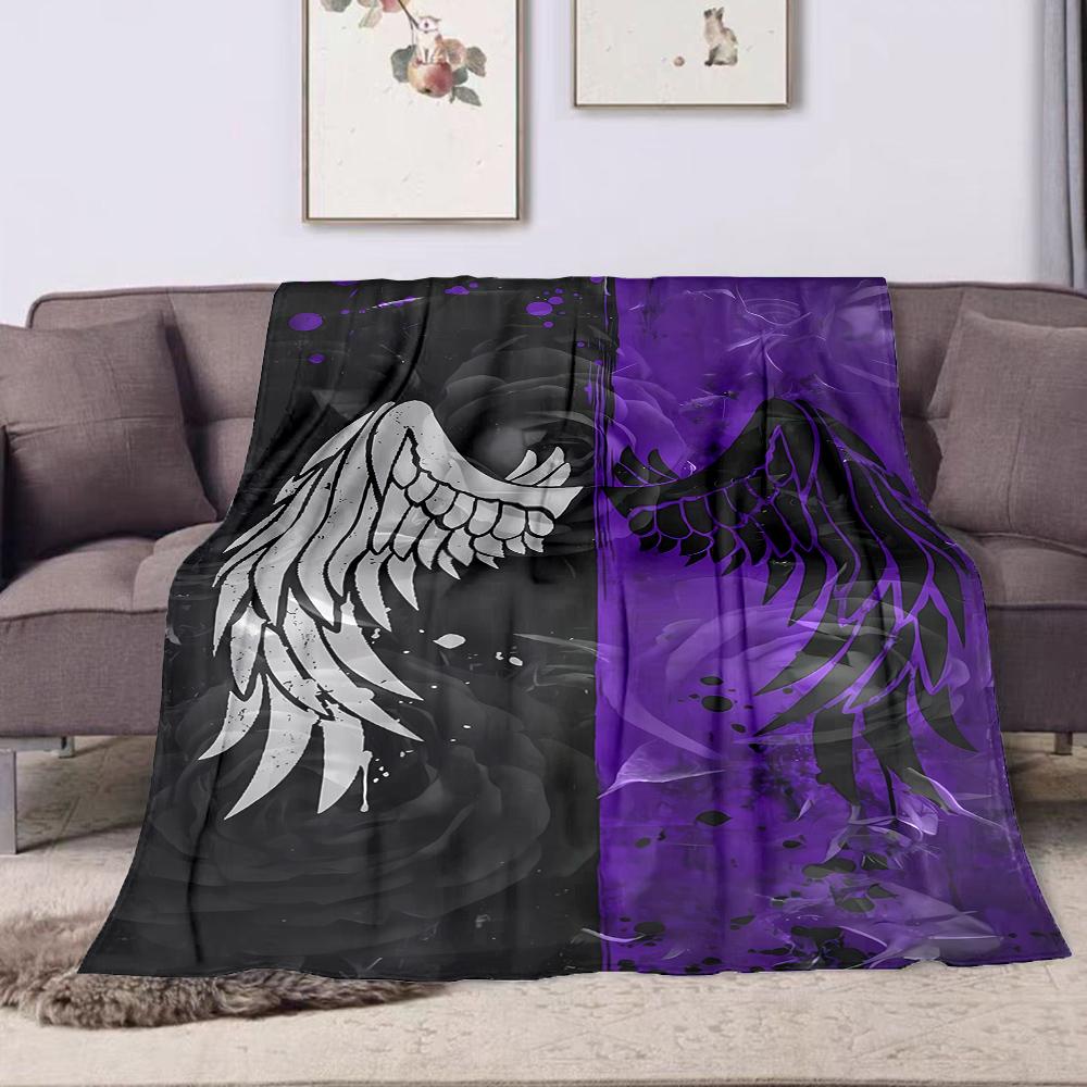 Black and Purple Angel Wings Design Patterned flannel blanket perfect for the bedroom living room, sofa, or a little nap