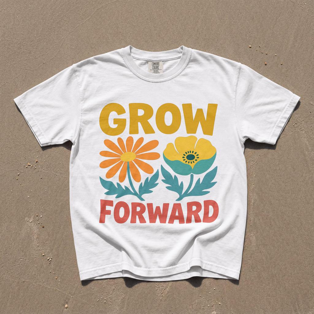 Retro Boho Inspirational Flower Graphic T-Shirt, Comfort Colors, Grow Forward Floral Tee, Positive Quote, Motivational Tee, Gift For Her