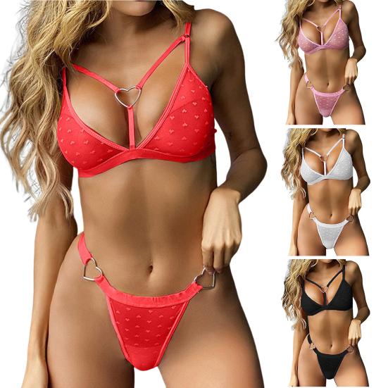 2 Pcs/Set Chic Women Bra Underpants Suit See-through Support Breast G-string High Elasticity Women Bra Underpants Suit for Bedroom