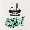 2024 Европейский и американский милый свежий трехкомпонентный купальник бикини для пляжа с принтом для девочек