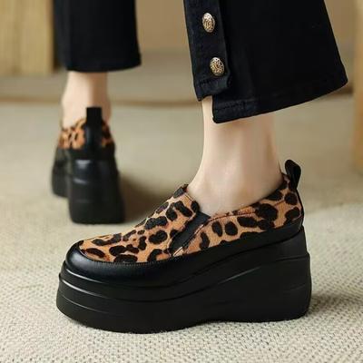 Леопардовый женский балетки на платформе повседневная обувь брендовые замшевые туфли на высоком каблуке женская осень 2025 тренд мода мелкий запатилы Mujer