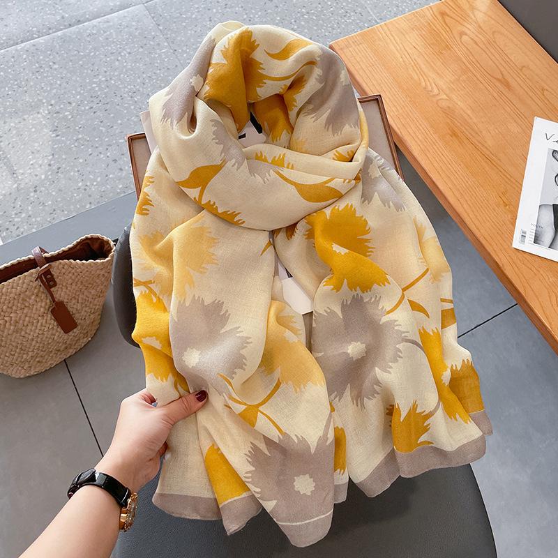 Korean Style Floral Cotton Linen Scarf - Versatile Autumn/Winter Shawl for Women