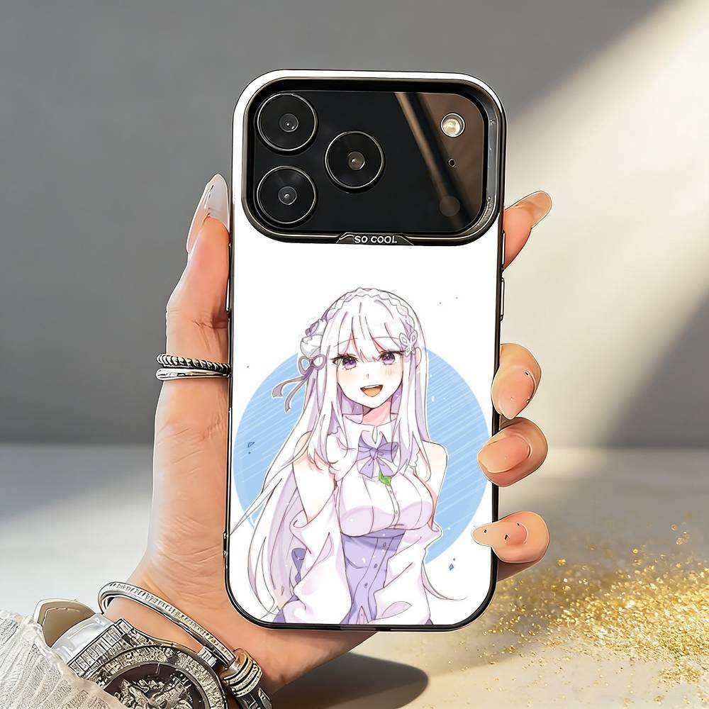 Чехол для телефона Re Zero Rem Emilia для iPhone17 16 15 14 13 12 Pro Max Серый Черный Матовый Лазерный Металлик Аврора Funda