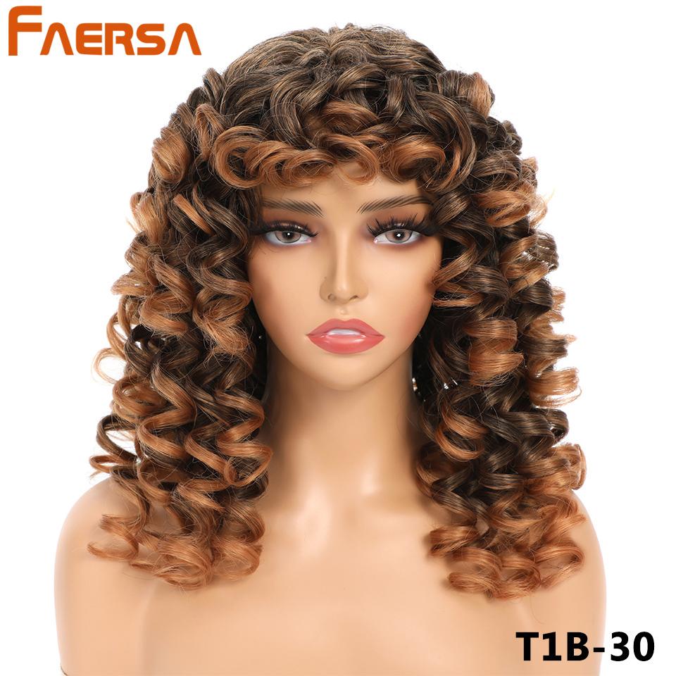 Short Black Curly Wig with Bangs for Women Synthetic Hair Cosplay Wigs Loose Curly Red Brown Ginger Glueless Natural 18 Inch Afro Wig