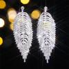 Temperament Luxury Long Leaf Earrings Shiny Diamond Earrings Elegant Trend Earrings Jewelry Women's Earrings