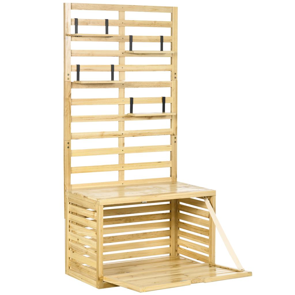 Storage Box with Trellis, 4 Hanging Shelves, Magnetic Door, Solid Wood, Natural, 80 x 45 x 160 cm