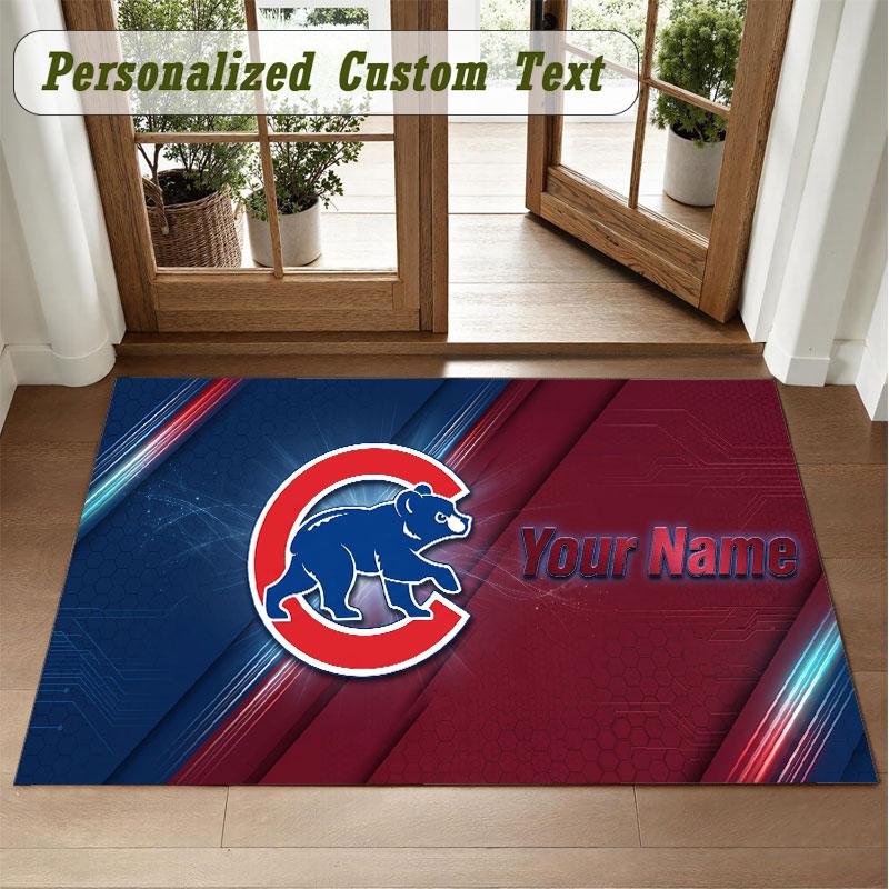 Crystal Velvet Square Rug Custom NameChicago Cubs Pattern Non Slip Home Floor Decor Rug