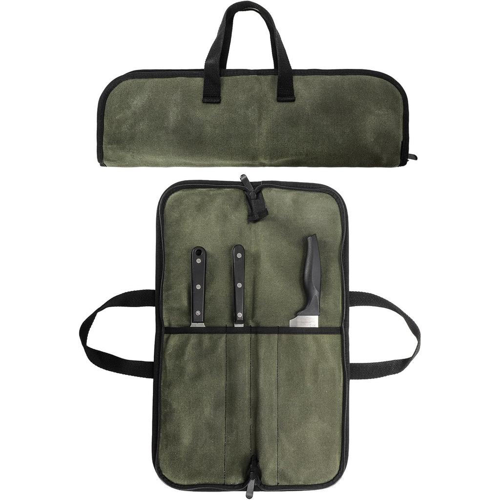 Camping Knife Roll Bag Waxed Canvas Outdoor Picnic Utensil Organizer Portable Knife Carrier