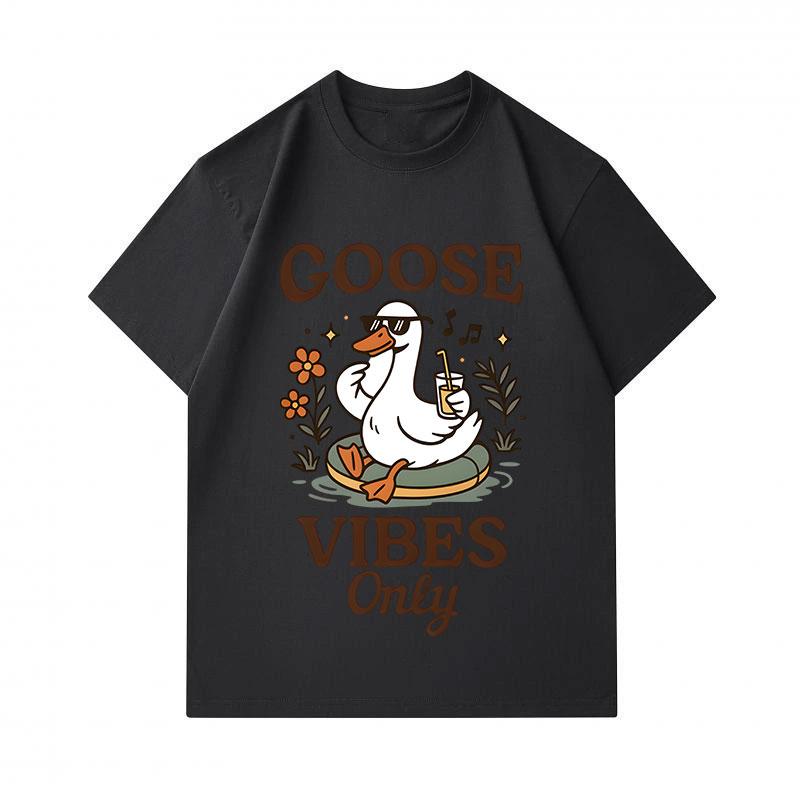 Men's 100% Cotton Crew Neck Short Sleeve T-Shirt, Funny Goose Vibes Only Cartoon Print Casual Summer Lightweight Comfy Tee for Daily Wear