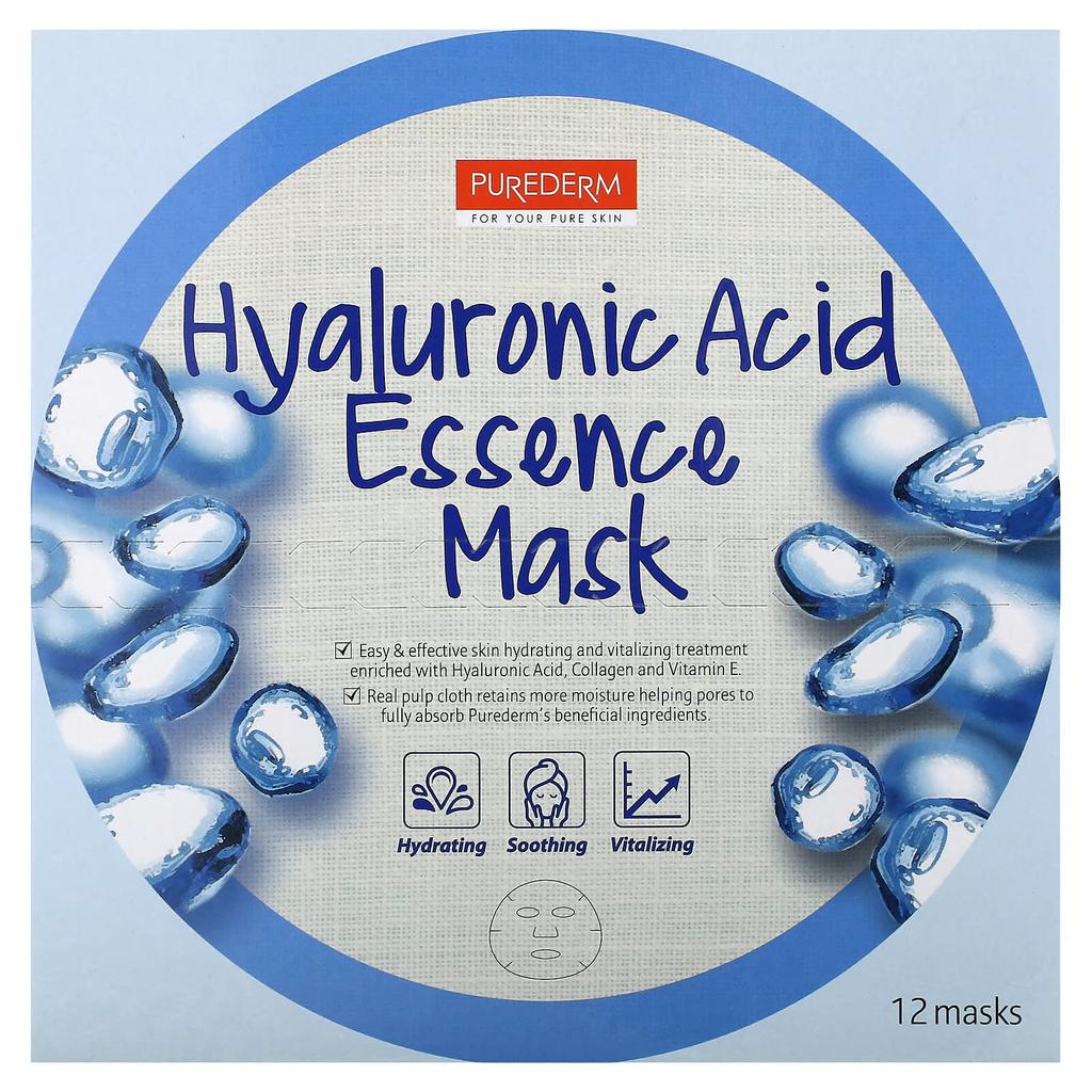 Hyaluronic Acid Essence Beauty Mask, 12 Sheets, 18G (0.63Oz) Each