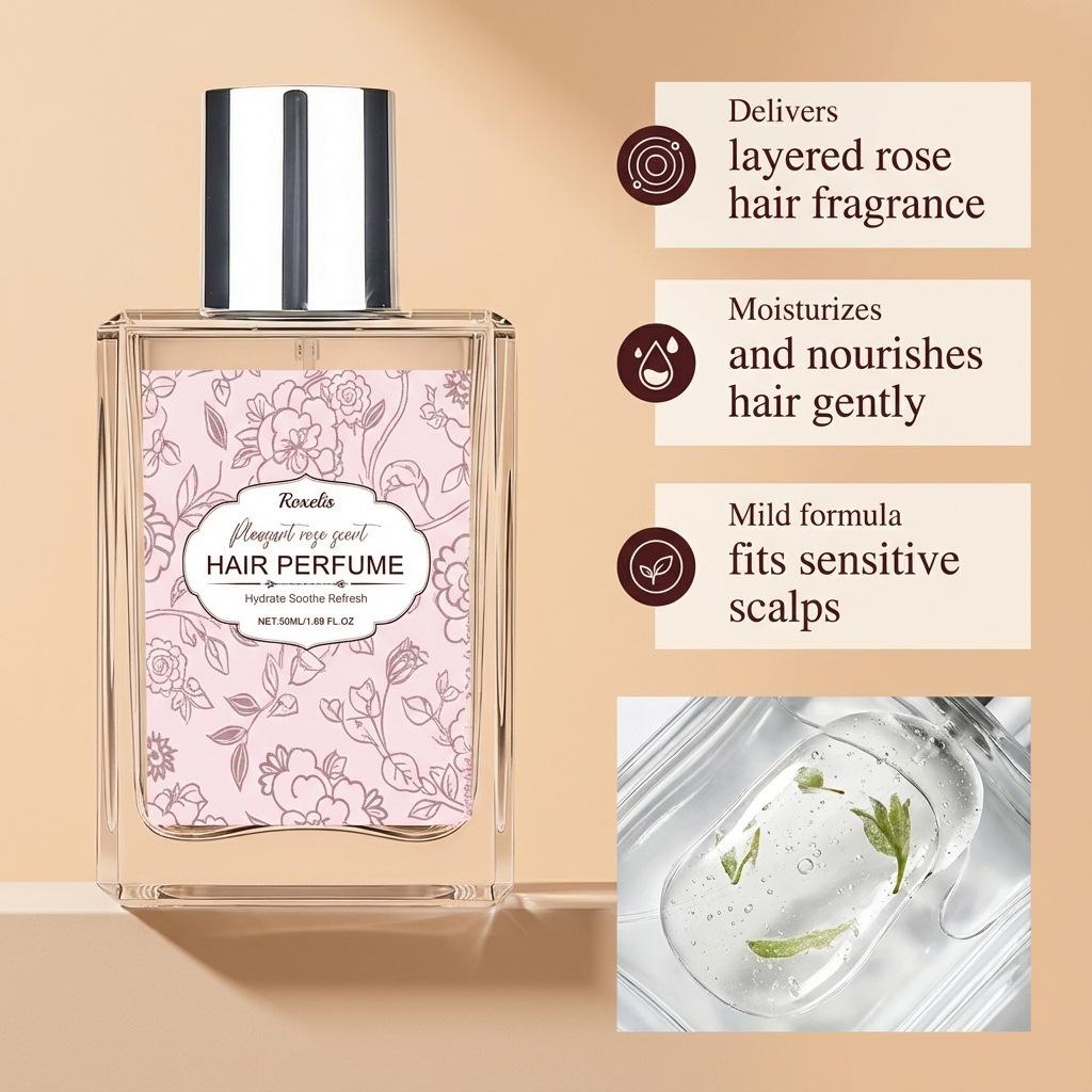 Rose Fragrance Hair Perfume Mist Gentle Natural Fresh Elegant Light Scented Daily Portable Hair Spray
