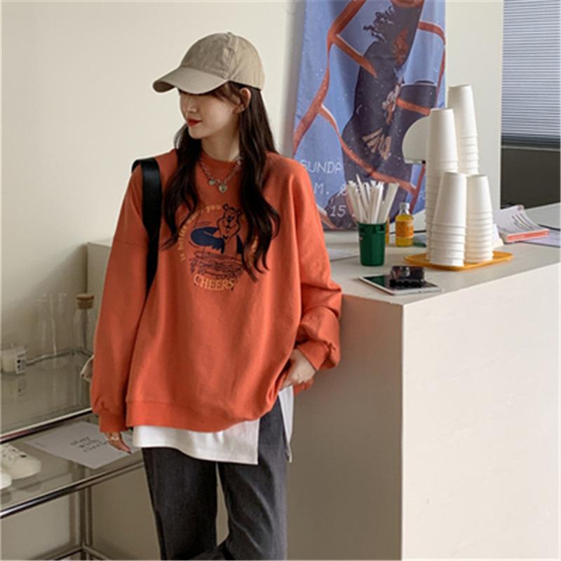 Женская толстовка с принтом в виде мультяшных букв, с длинными рукавами и круглым вырезом, толстовки с капюшоном на осень