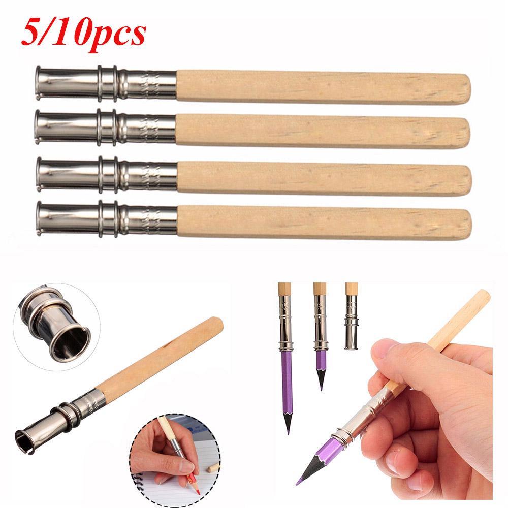5/10PCS Artist Metal Adjustable Sketch Writing Art Write Tool Pencil Extender Wooden Pen Holder