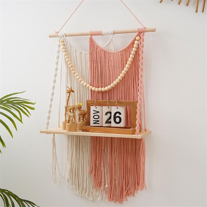 Handcrafted Macrames Wall Shelf Organizers User friendly Design Wall Hanging Shelf for Home Storage and Decoration