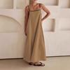 A-shaped pendulum silhouette minimalist holiday skirt, solid color loose suspender cotton and linen long dress