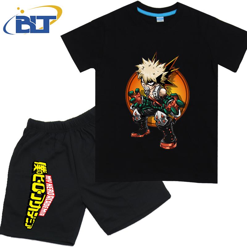 My Hero Academia anime costume kids T-shirt set pure cotton short-sleeved shorts 2-piece set for boys and girls