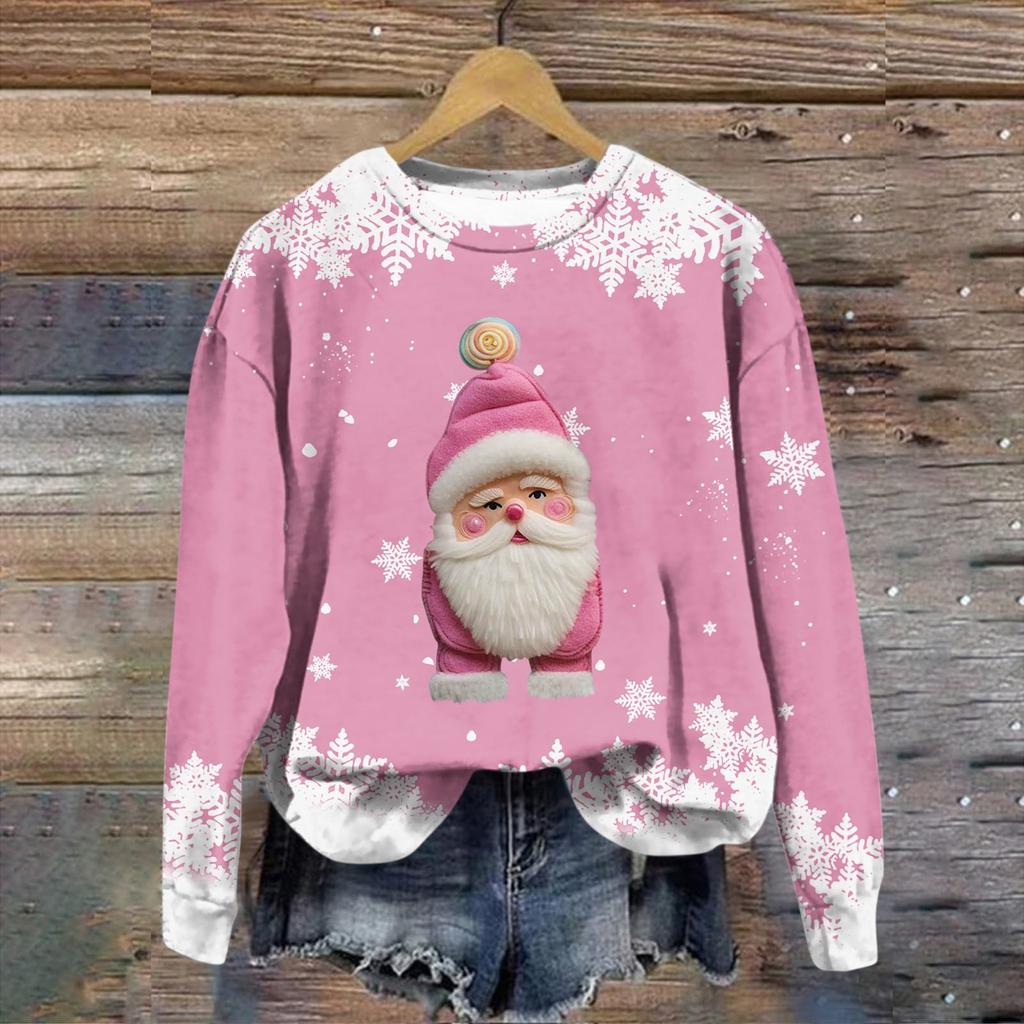 Women's Fashion Christmas Printed Long Sleeve Loose Round Neck Sweatshirt Top