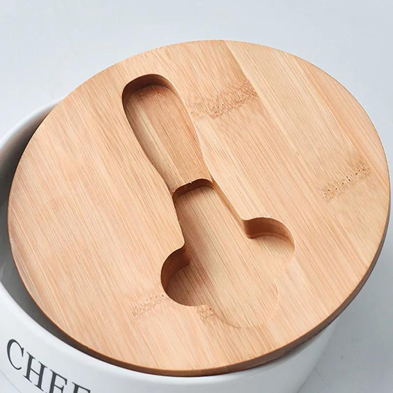 Круглая масленка большой емкости с ножом, масленка в скандинавском стиле, керамическая масленка с деревянной крышкой, герметичная влагонепроницаемая емкость для хранения масла YLE589