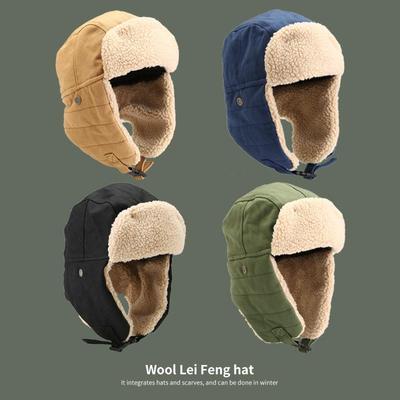 Зимний ретро шлем с ушами в корейском стиле, теплая хлопковая шапка-ушанка Лей Фэн, авиатор