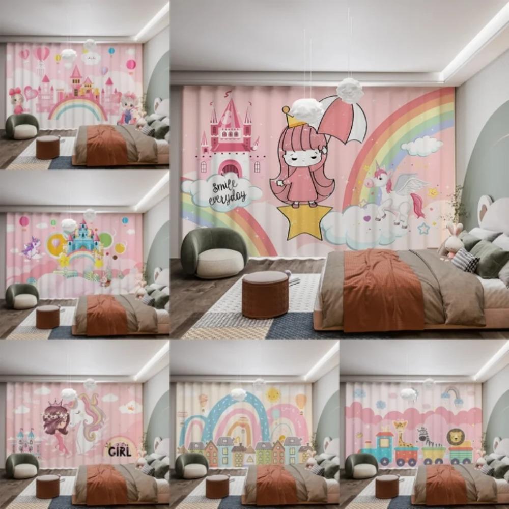 Современный мультяшный замок единорог воздушный шар розовый принцесса радужный кролик девочка комната детская спальня жалюзи затемняющие шторы новый