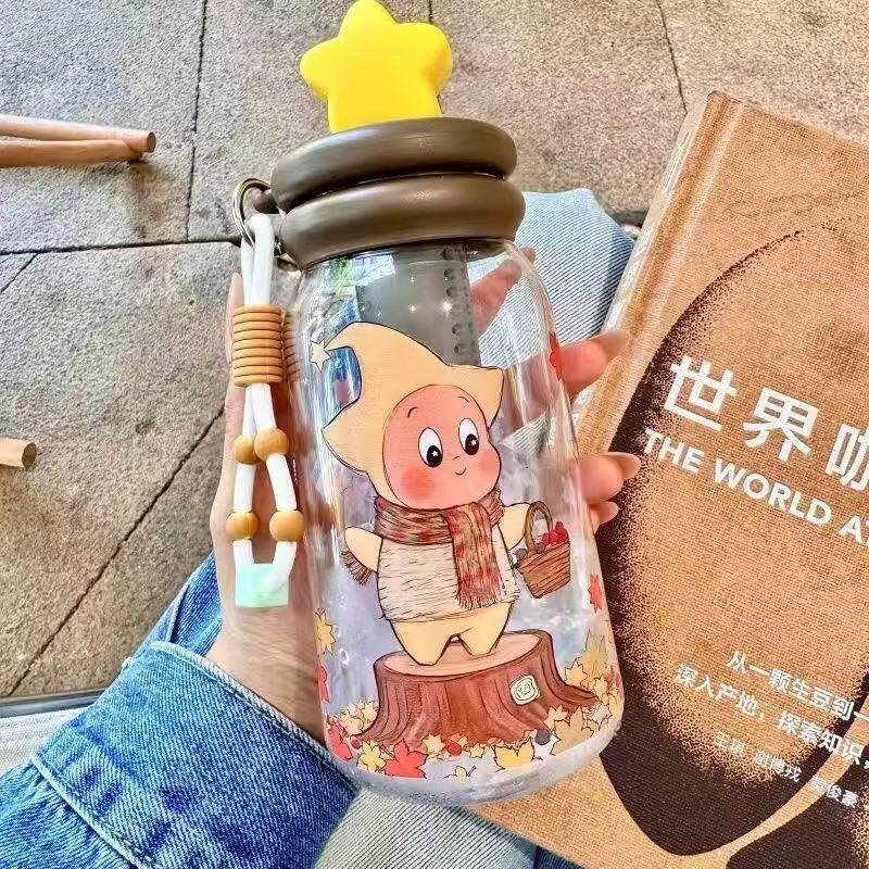 Бутылка для воды новая звезда пластиковый стаканчик студенческий креативный мультяшный стаканчик для воды летний легкий стаканчик с трубочкой и веревкой чайный протекающий цветочный чайный стаканчик