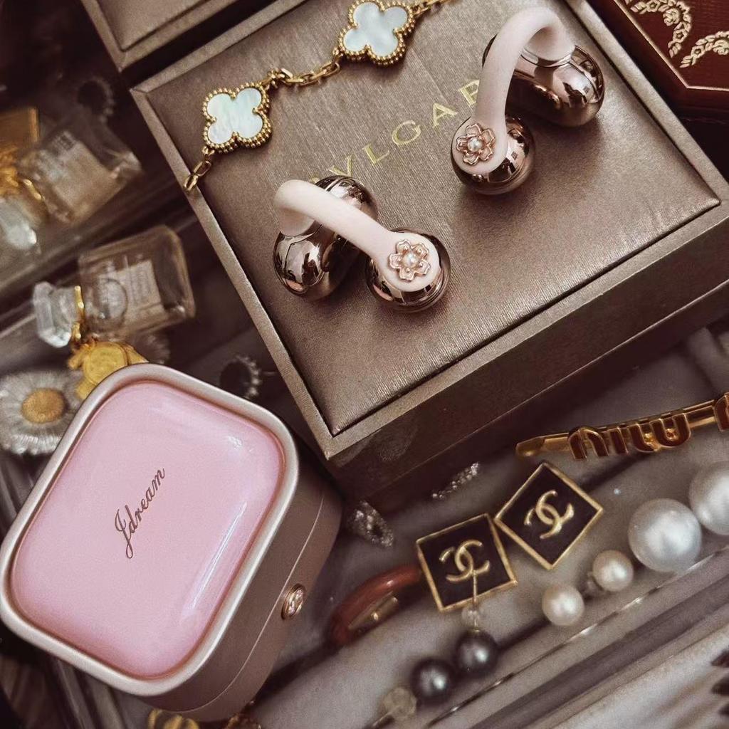 Limited Edition Pink Diamond Ear-Clip Bluetooth Headphones: Secure, Long-Wear Design, Perfect Gift Set in Jewelry Box for Girlfriend/Lover