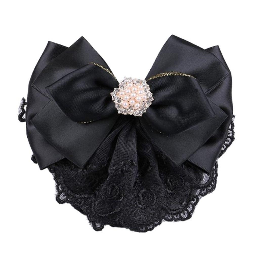 Pearl Bowknot Spring Clip Ribbon Hair Net Cover Elegant Bun Snood  Bank