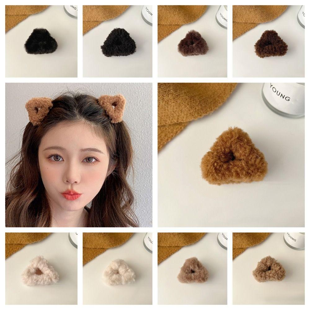 Hollow Plush Cat Ear Hair Clip Lambhair Mini Cat Ear Hairgrip Sweet Small Bear Ear Hair Claw Daily