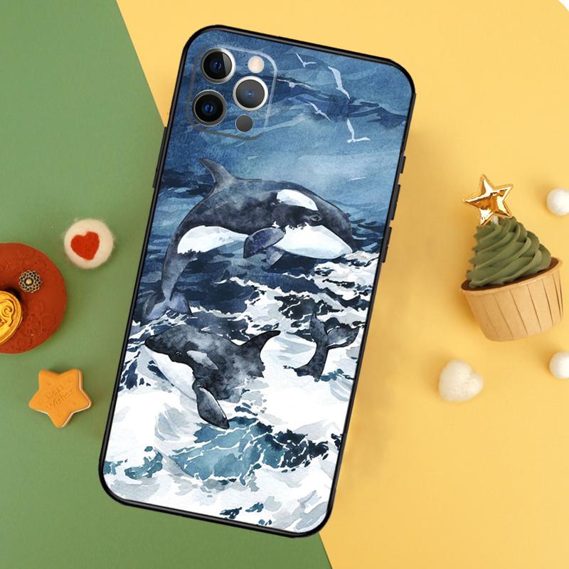 Чехол для телефона Акула и Косатка Для iPhone 17 16 16E 15 14 12 11 13 Pro Max 12 13 Mini 17Air Ударопрочный Чехол