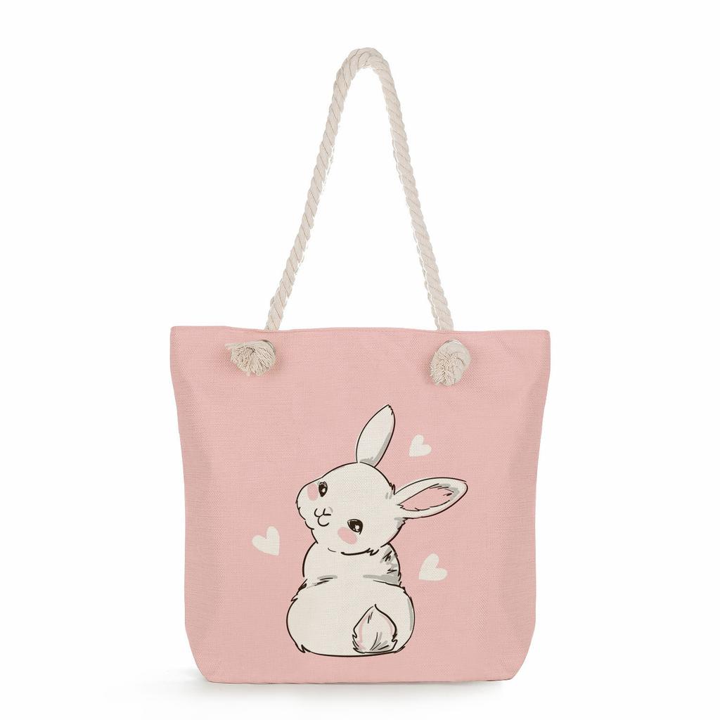 Creative Rabbit print thick rope single-shoulder beach bag 7247 CLE