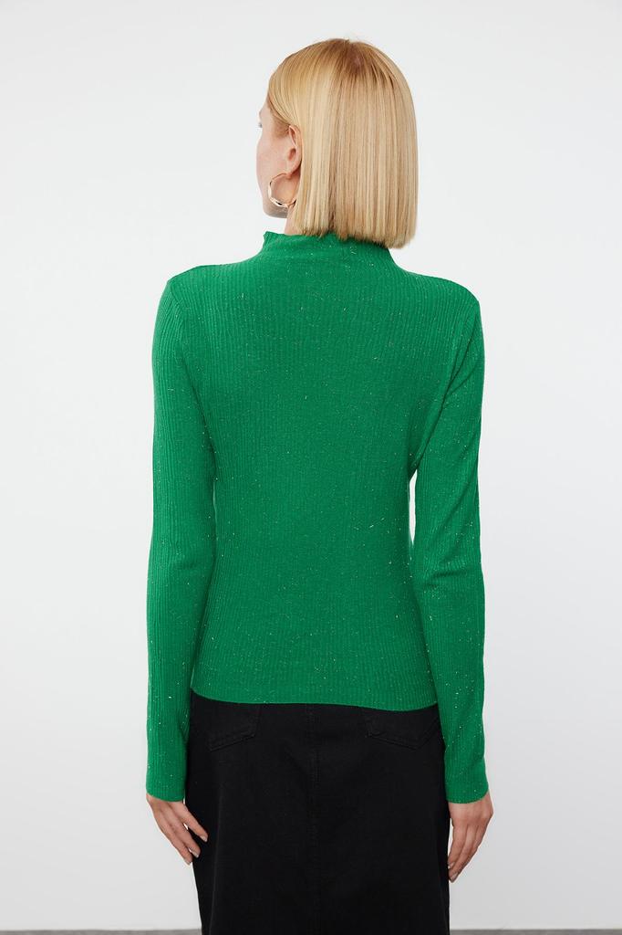 Женский свитер элегантного стиля зеленый из премиальной пряжи специальной пряжи со стойкой трикотажный свитер