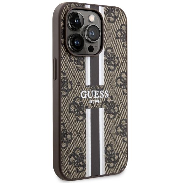 Etui do iPhone 14 Pro Guess 4G Printed Stripes MagSafe Brązowy