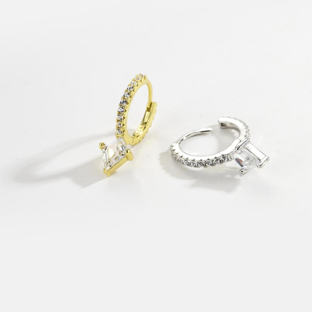 ANDYWEN 925 Sterling Silver Gold Clear Zircon CZ Short Spike Eternity Hoop Earring Loop Earring Pendant Jewelry Wedding Gift