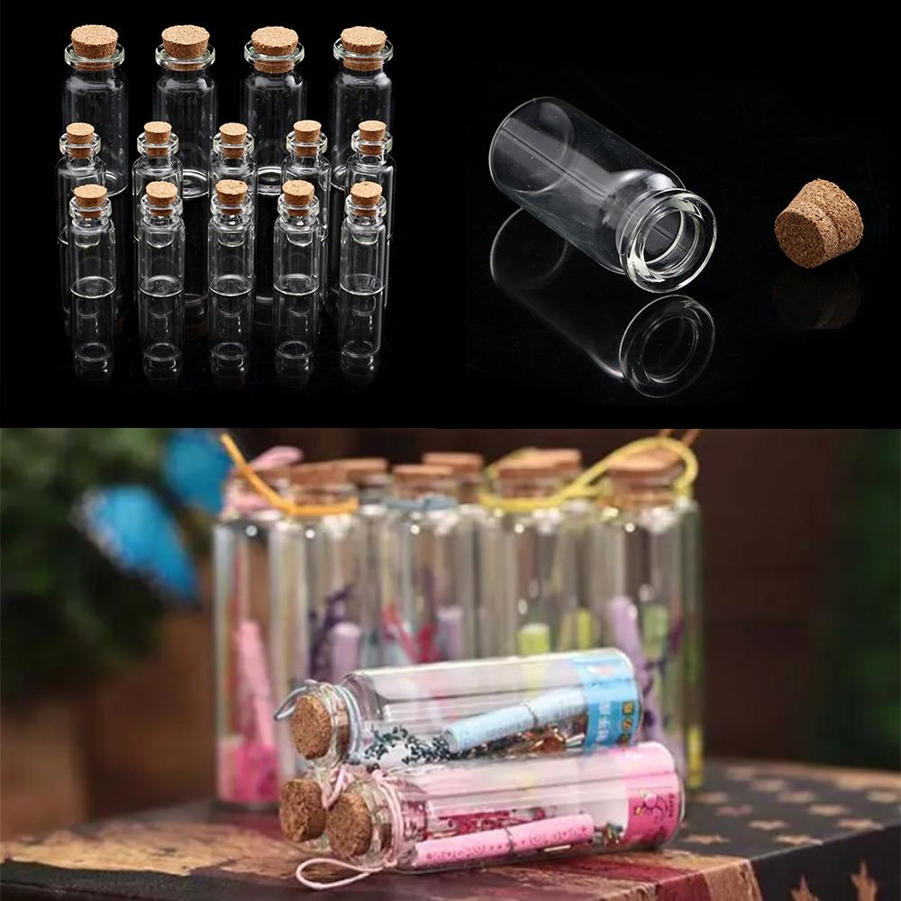 10x Clear Mini Containers Empty Wishing Message Bottles Tiny Small With Cork Stopper Transparent