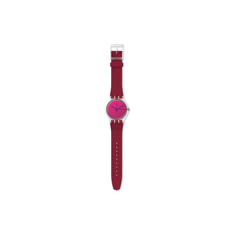 Swatch Новые мужские кварцевые часы 47,4 мм с розовым циферблатом, пластиковый корпус, силиконовый ремешок, унисекс часы SUOK717