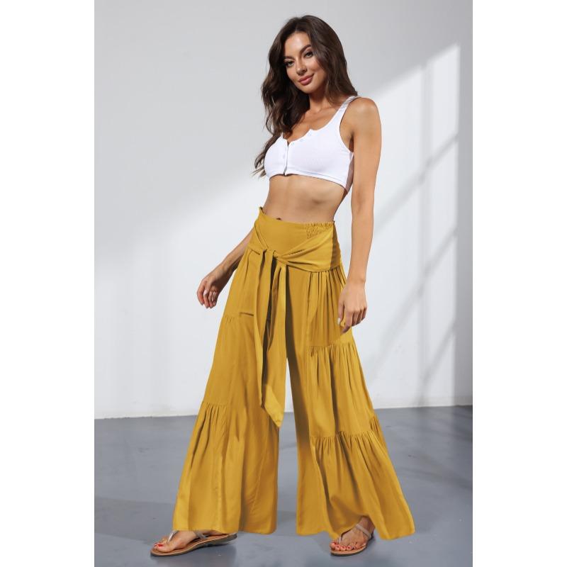 Женские модные темпераментные завязки с эластичной резинкой на талии, плиссированные широкие брюки, повседневные свободные брюки