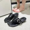 Fashion Fashion Square Flip-Flops Women's Fashion Square Toe Open Toe Clip Toe Metal Buckle Non-Slip Kitten Heel Shoes