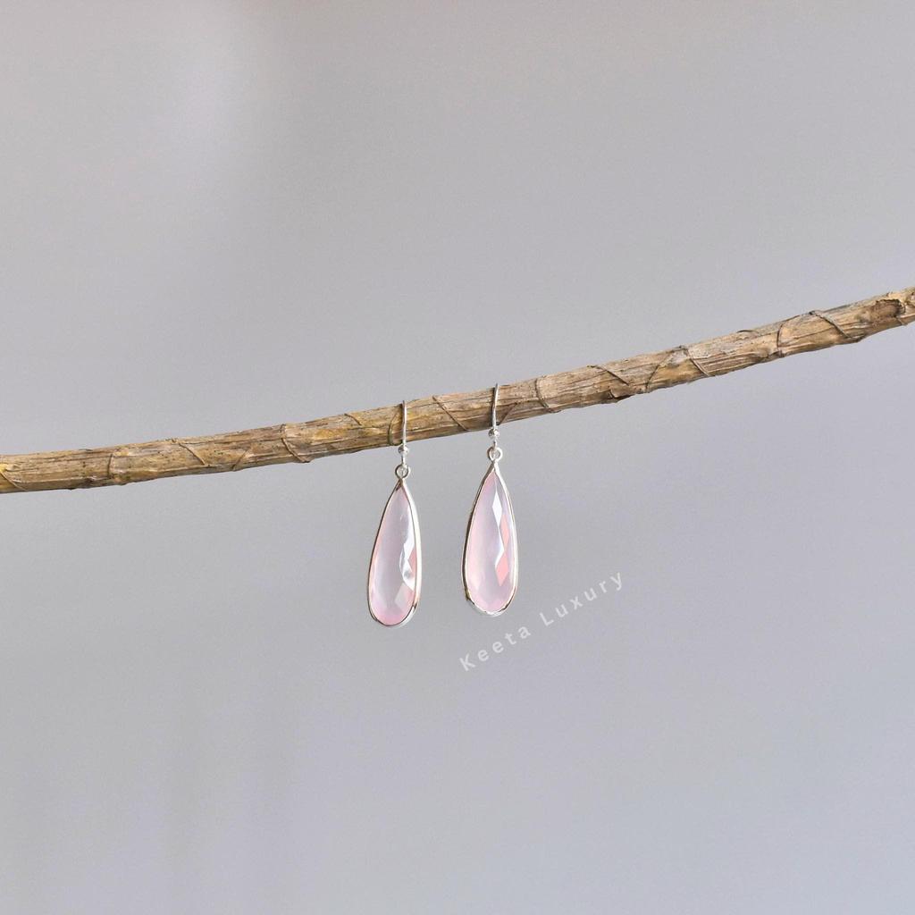Natural Rose quartz stylish Dangle, Sterling silver pear cut earrings, Teardrop love gemstone bohemian jewelry for Women, Unique gift ideas