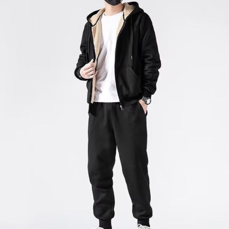 Мужской теплый спортивный повседневный костюм с флисовой подкладкой, утолщенный свободный зимний шерстяной бархатный свитшот со штанами, комплект из 2 предметов