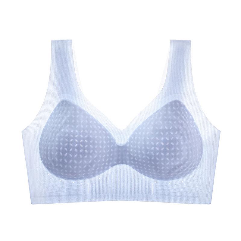 Large size Class A ice silk seamless cold feeling air conditioner hole comfortable fixed cup bra beautiful back summer