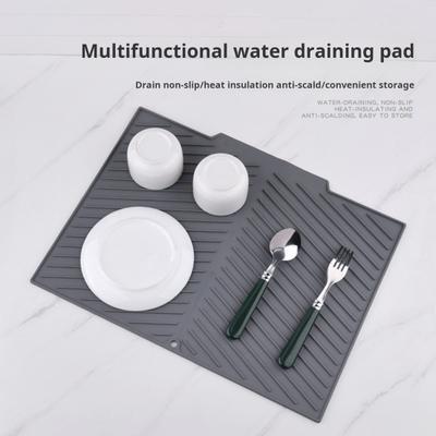 Силиконовый коврик для слива воды для кухонной стойки, нескользящий, термостойкий, для сушки посуды со встроенным сливом, складной коврик для сушки, многоцелевой коврик для раковины