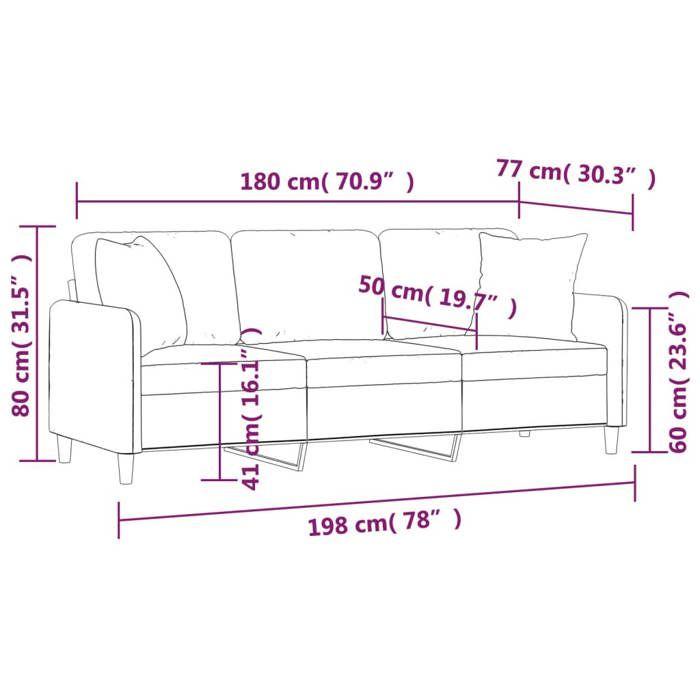 VidaXL Canapé 3 places avec oreillers décoratifs noir 180 cm tissu 3200921