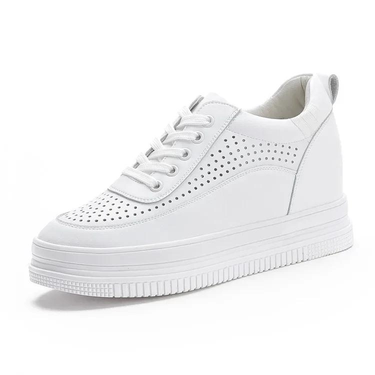 Обувь из натуральной кожи с высоким каблуком, весна-осень-лето, дышащая платформа, танкетка, 7 см, женская обувь