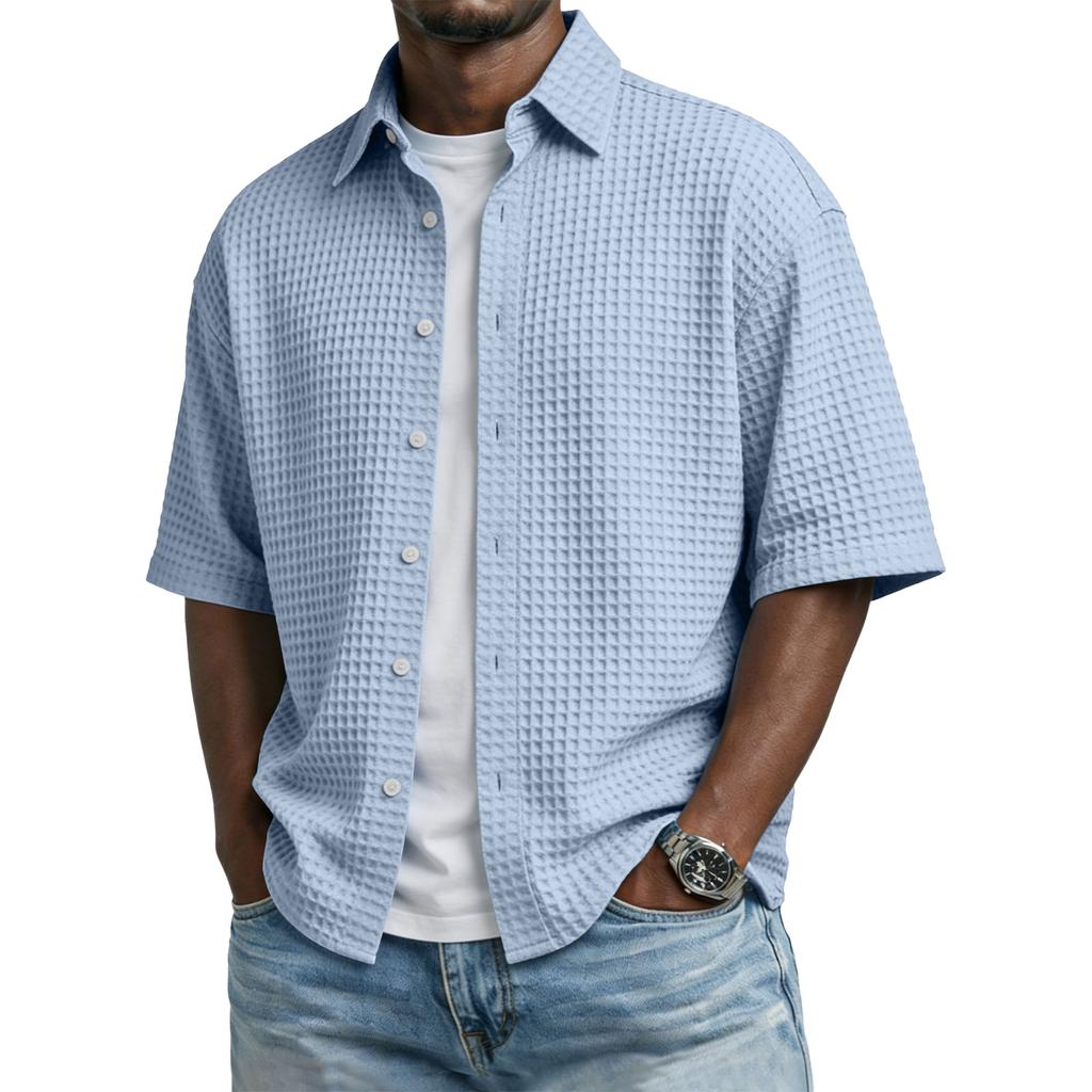 Мужская повседневная рубашка с пуговицами и коротким рукавом