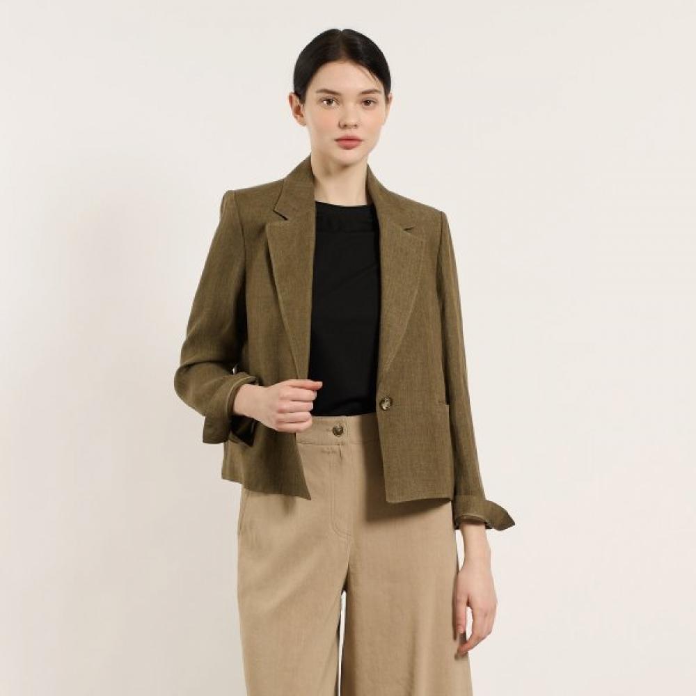 BCBG Короткая льняная куртка с узором "елочка" на одной пуговице B5m3j102