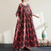 Short Sleeve Plus Size Cotton Vintage Floral New In Dresses for Women Casual Loose Long Summer Dress