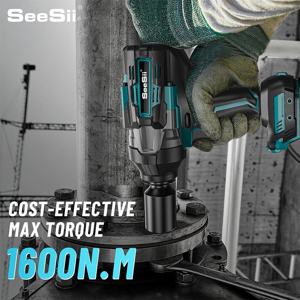 SEESII 1600Нм Высокомоментный ударный гайковерт 3/4" Аккумуляторный ударный пистолет Бесщеточный электрический гайковерт для грузовика, автомобиля с адаптером 3/4" на 1/2"